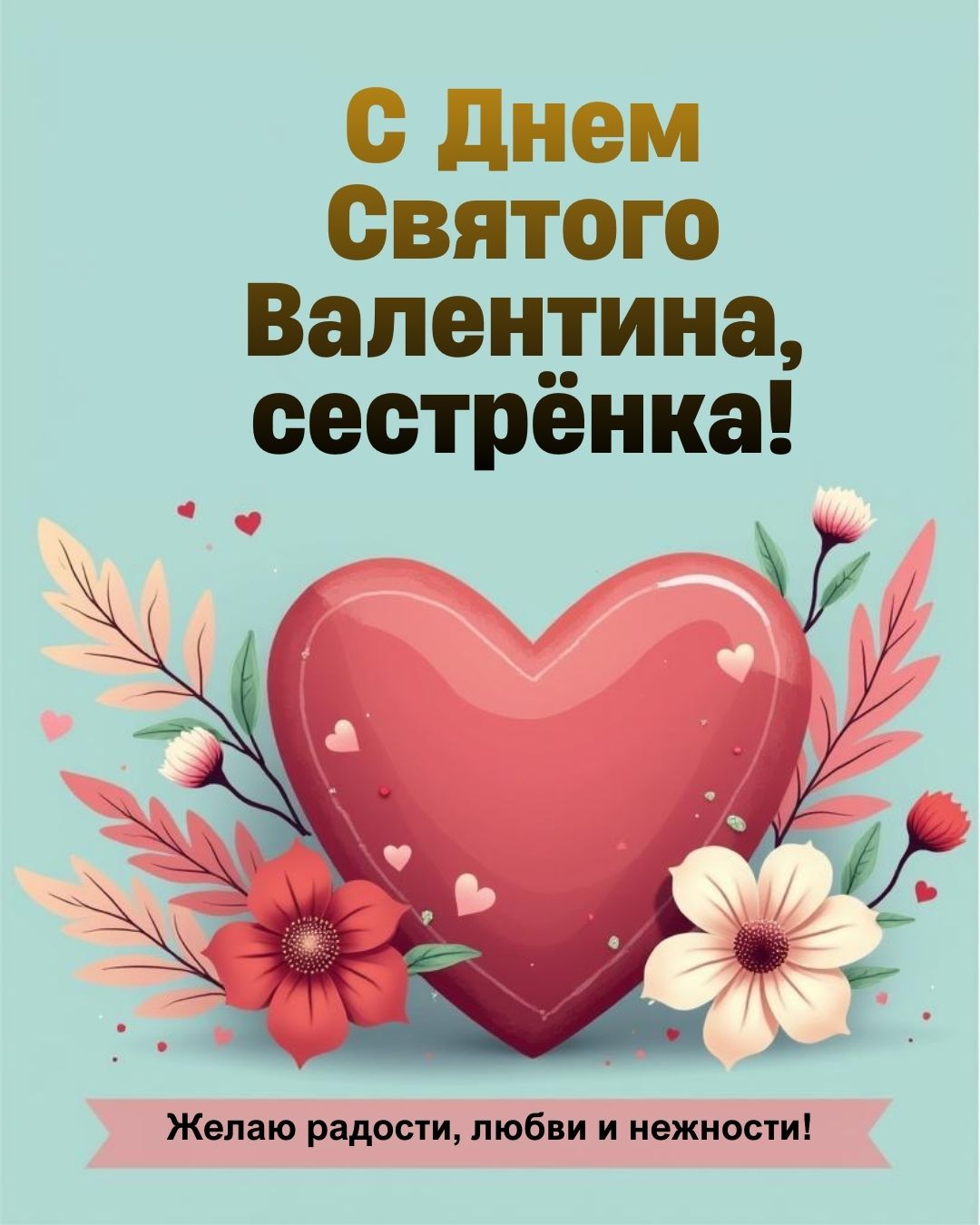 Открытка для сестры с 14 февраля